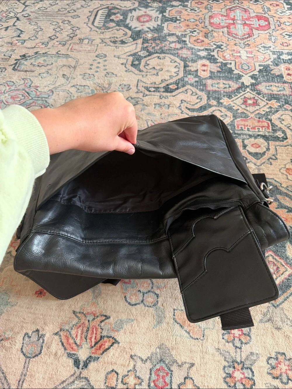 Black Leather Messenger Bag for Men